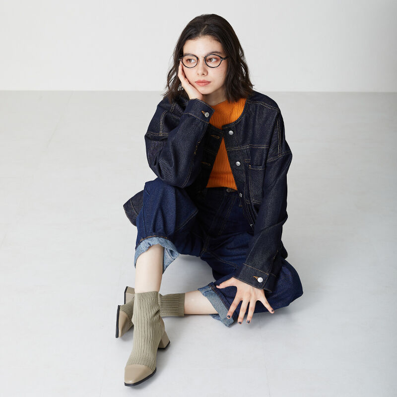 ORiental TRaffic「切替 ニット ヒールブーツ /31407 柔らかい ストレッチ」|ショートブーツ|