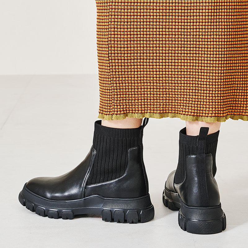 ORiental TRaffic「トラックソールリブニットブーツ/31404」|ショートブーツ|