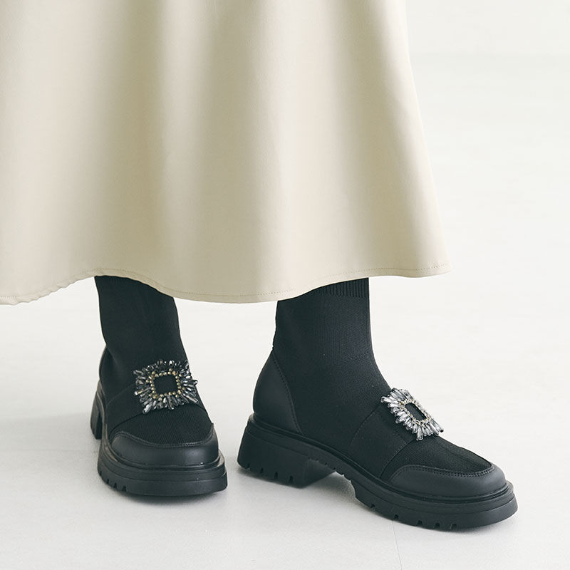 ORiental TRaffic「バックルビジューニットブーツ/31437」|ショートブーツ|