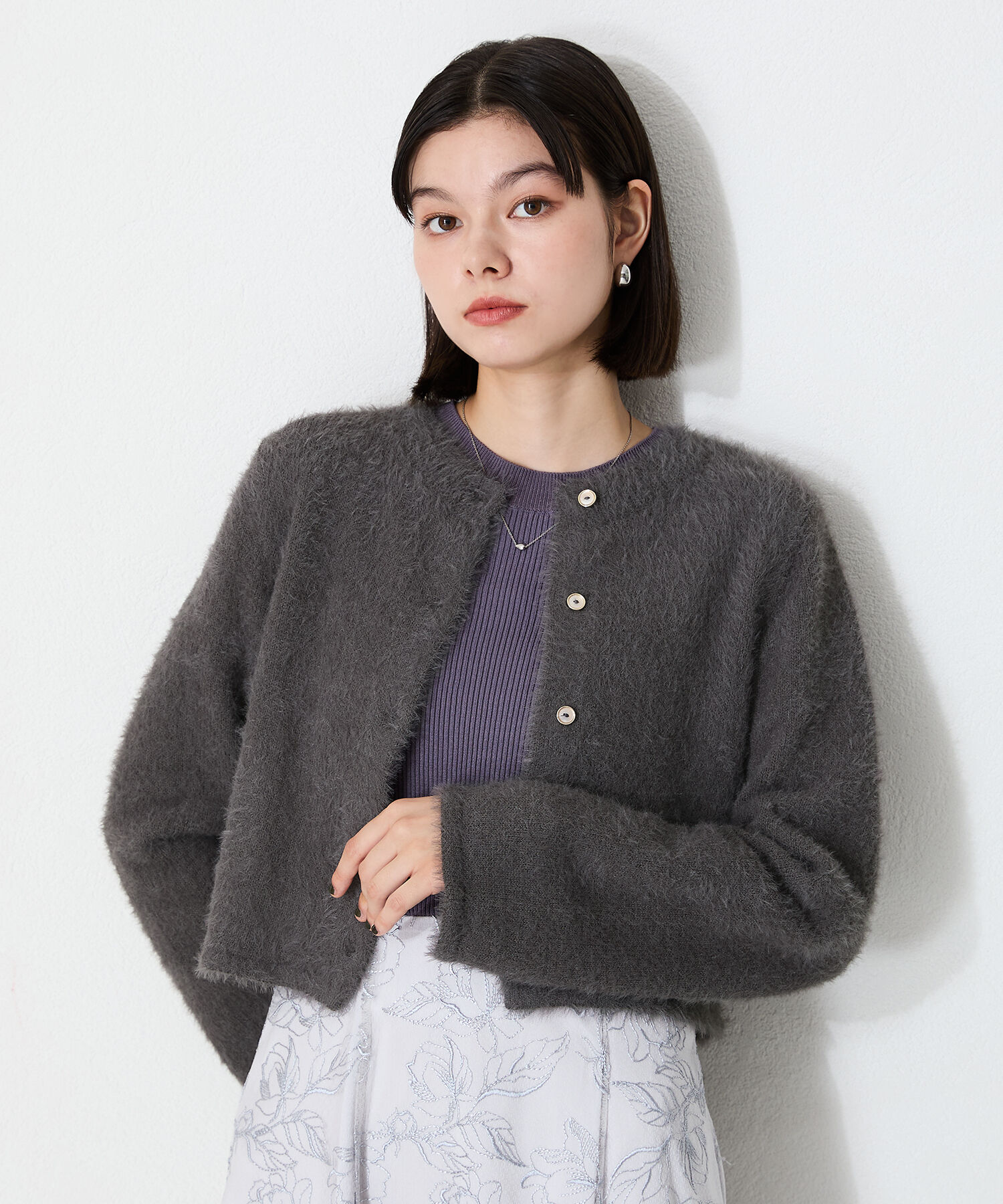 ORiental TRaffic「クロップドシャギーニットカーディガン」|ニット・セーター|