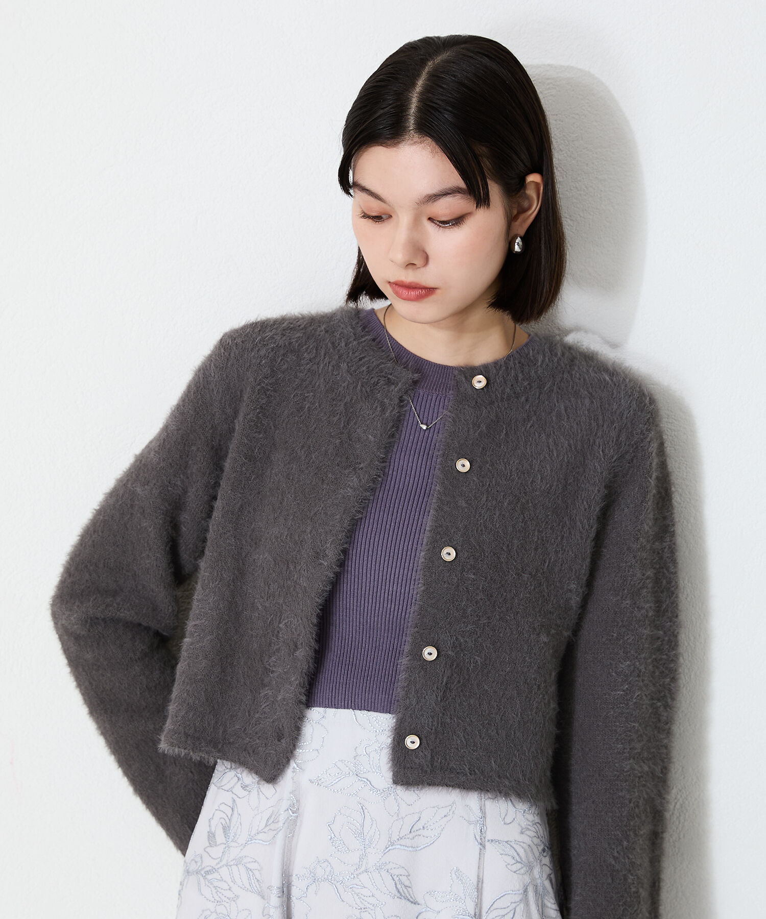 ORiental TRaffic「クロップドシャギーニットカーディガン」|ニット・セーター|