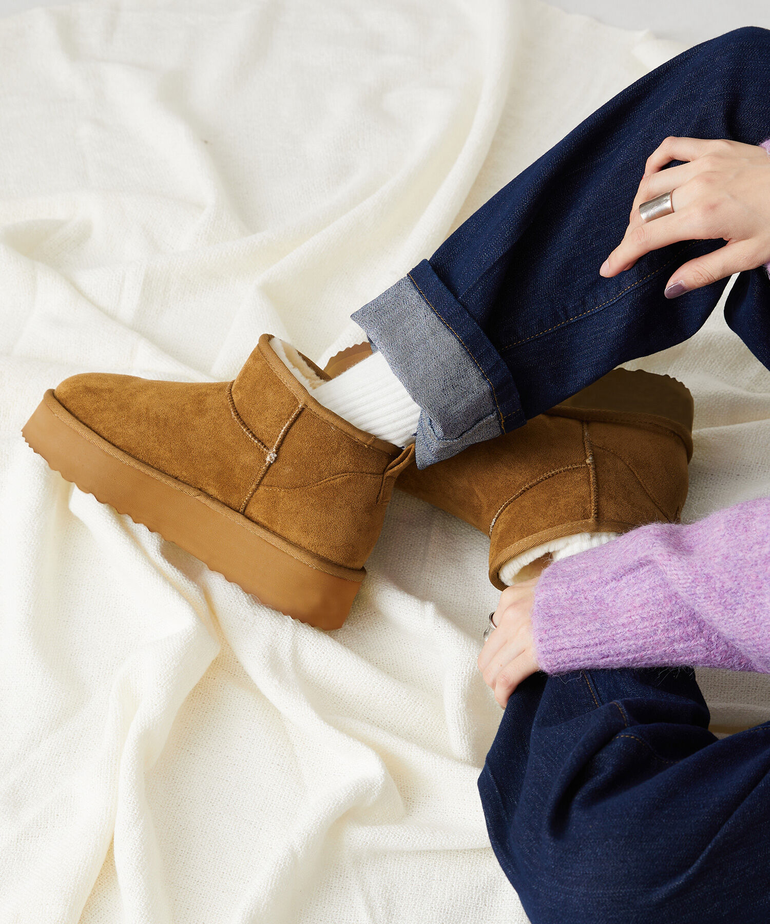 ORiental TRaffic「【累計1万足突破】 厚底 ムートン ショートブーツ /35401 軽量 防寒」|ショートブーツ|