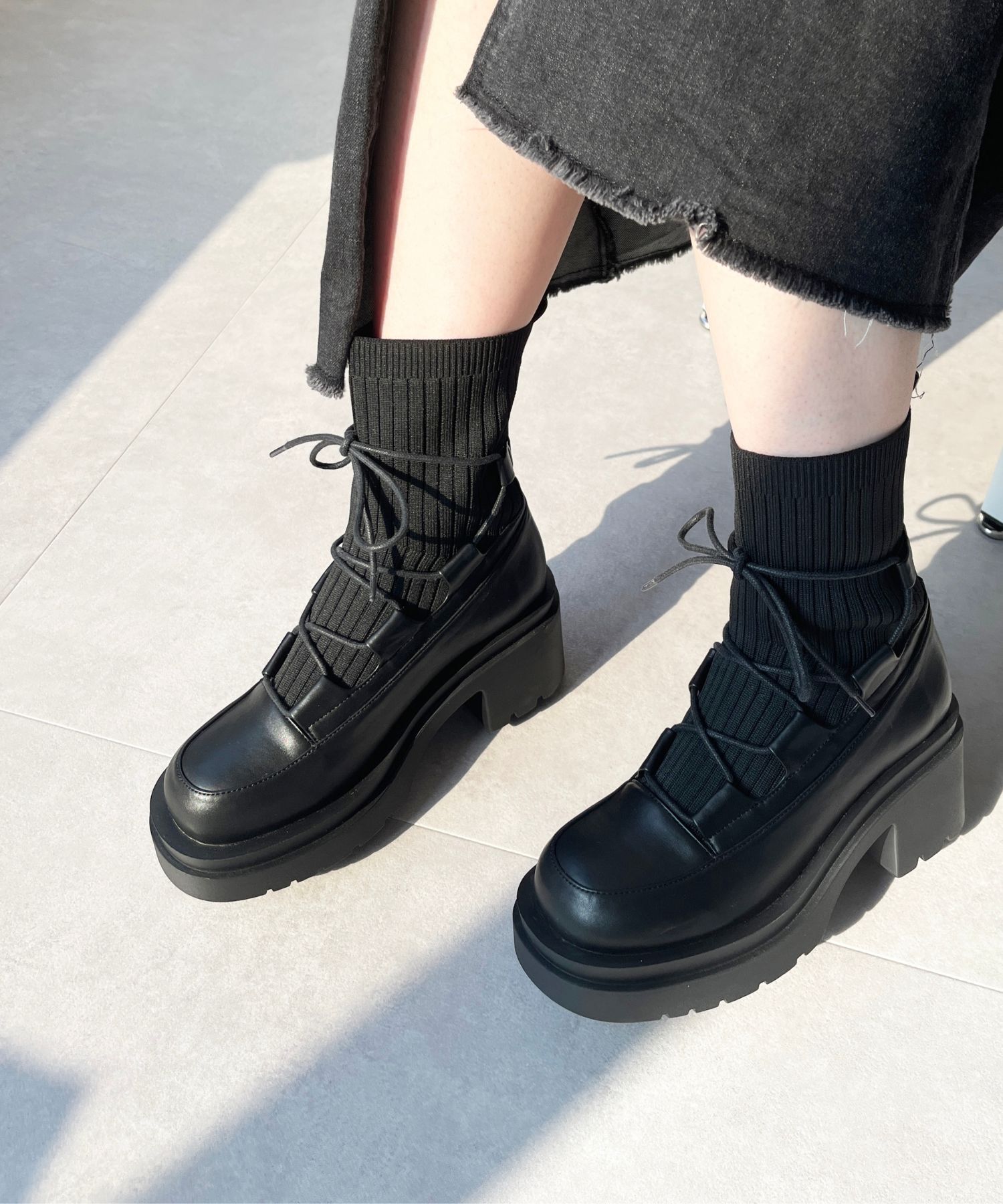 ORiental TRaffic「ニット ドッキング レースアップ ブーツ /41402」|ショートブーツ|