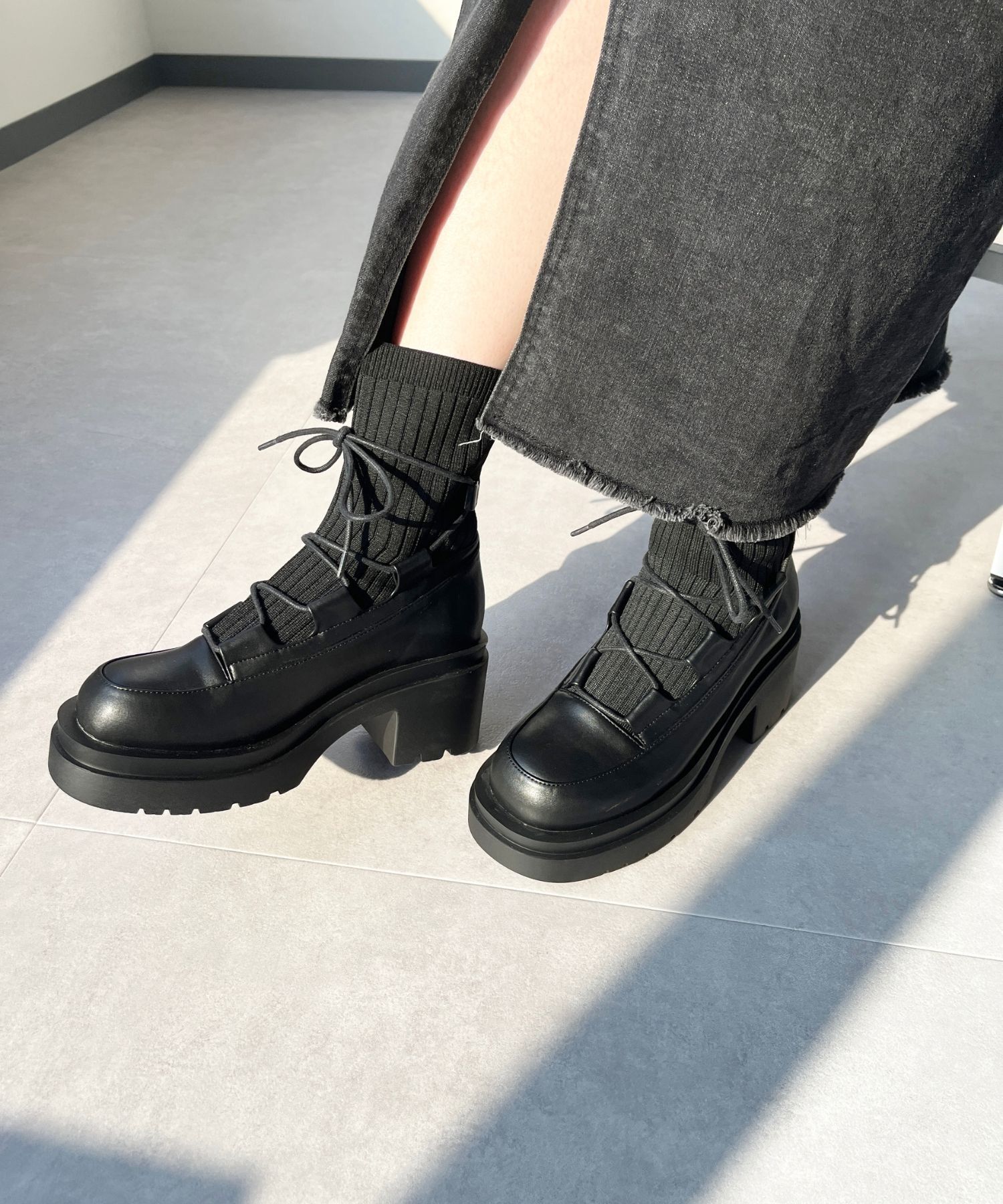 ORiental TRaffic「ニット ドッキング レースアップ ブーツ /41402」|ショートブーツ|