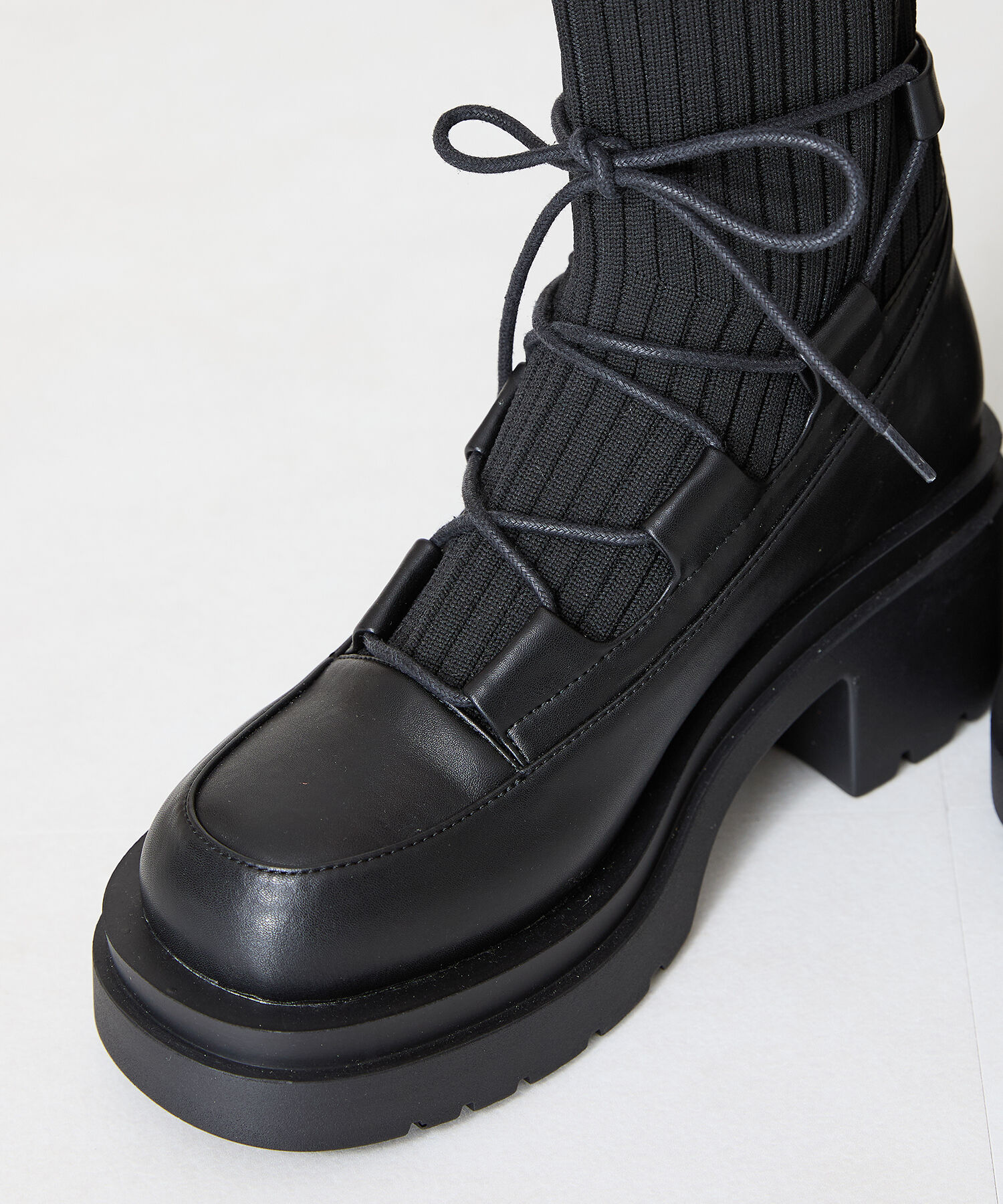 ORiental TRaffic「ニット ドッキング レースアップ ブーツ /41402」|ショートブーツ|