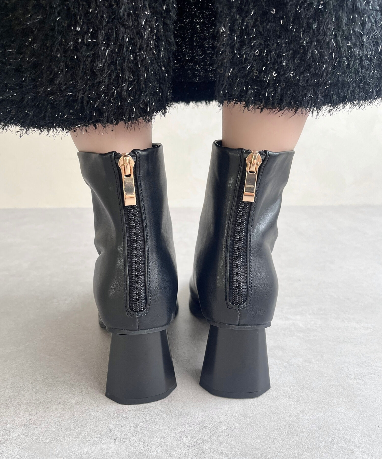 ORiental TRaffic「変形 ヒール ラウンドトゥ ショートブーツ /41405 太ヒール ヒール6.3ｃｍ」|ショートブーツ|