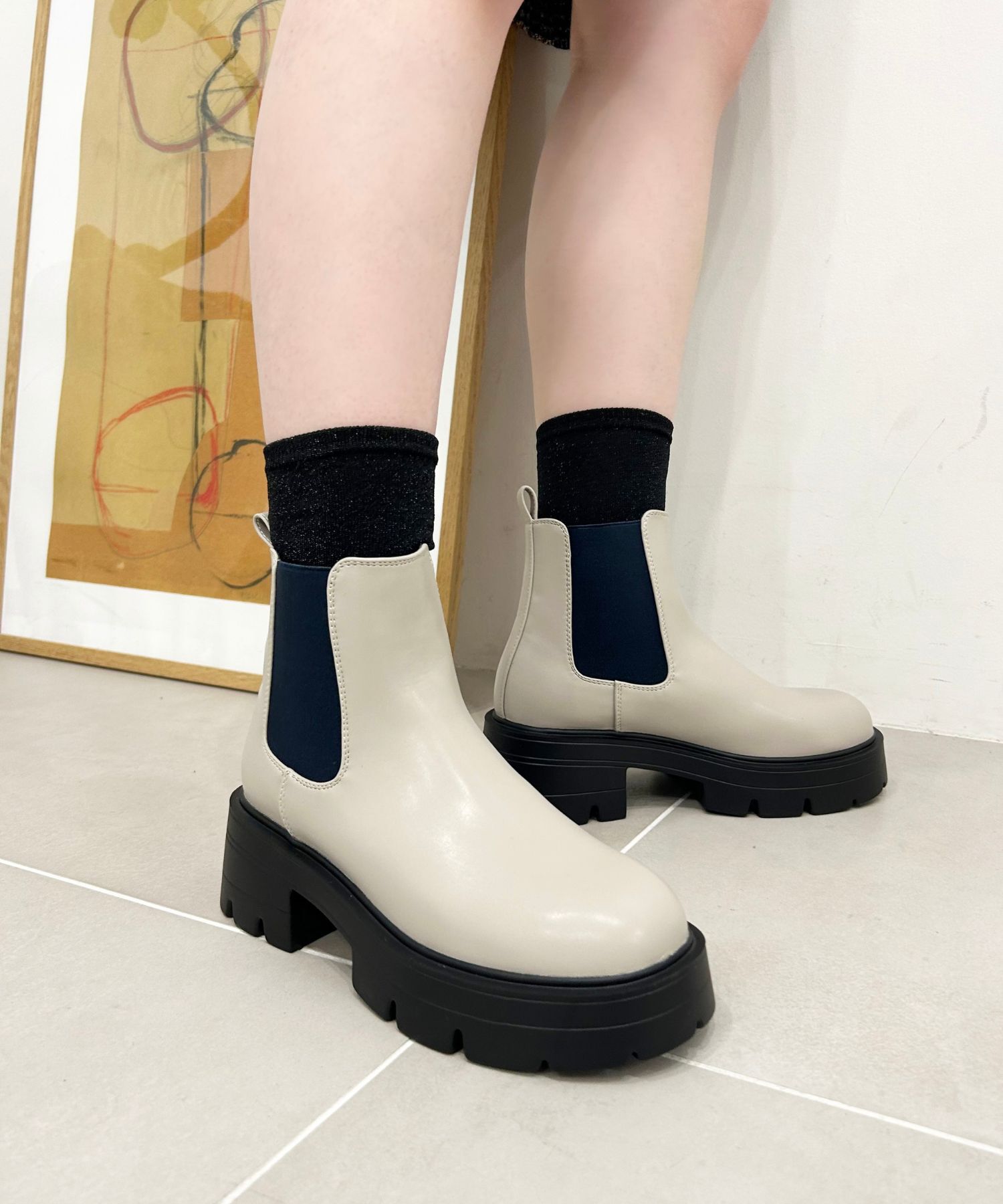 ORiental TRaffic「厚底 ヒール サイド ゴア ブーツ /41410」|ショートブーツ|GREY