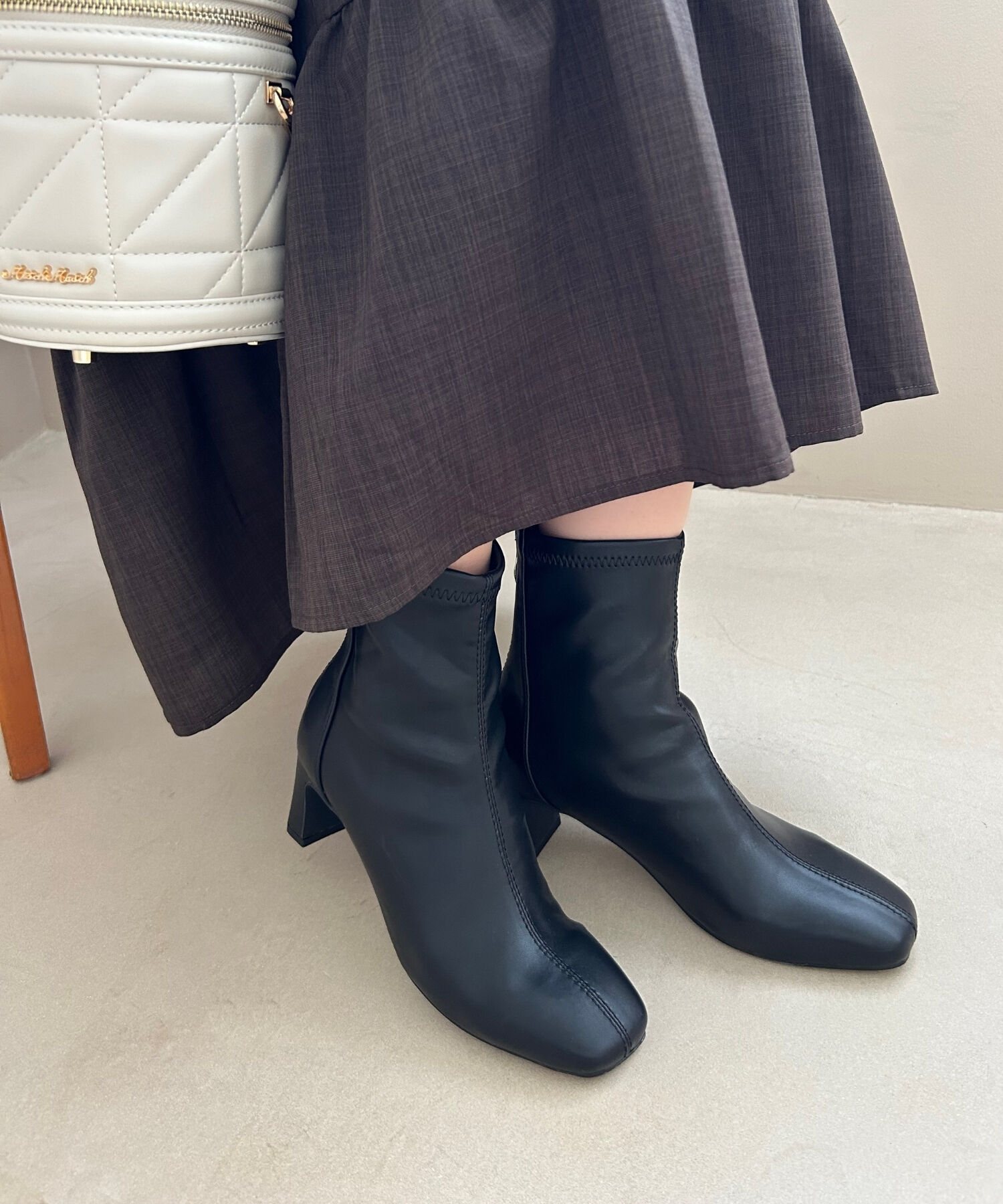 ORiental TRaffic「ストレッチ ヒール バック ジップ ブーツ /41406」|ショートブーツ|