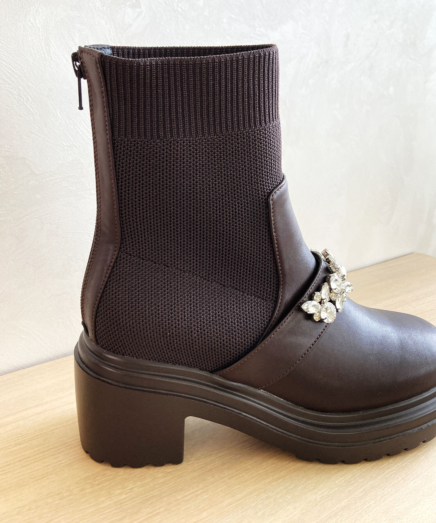 ORiental TRaffic「ビジュー ベルト ニット ドッキング ブーツ /41415」|ショートブーツ|