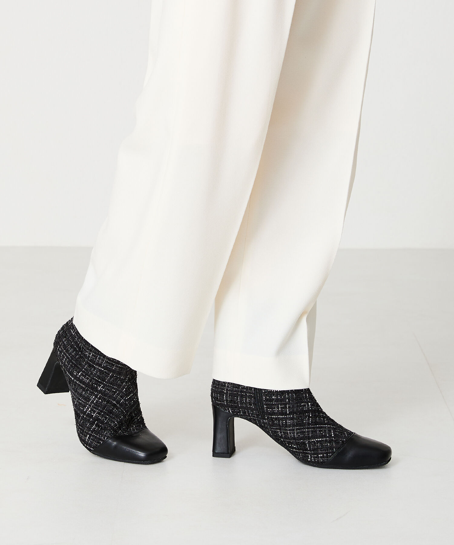 ORiental TRaffic「ビジュー バックル ツイード ヒール ブーツ /41419」|ショートブーツ|