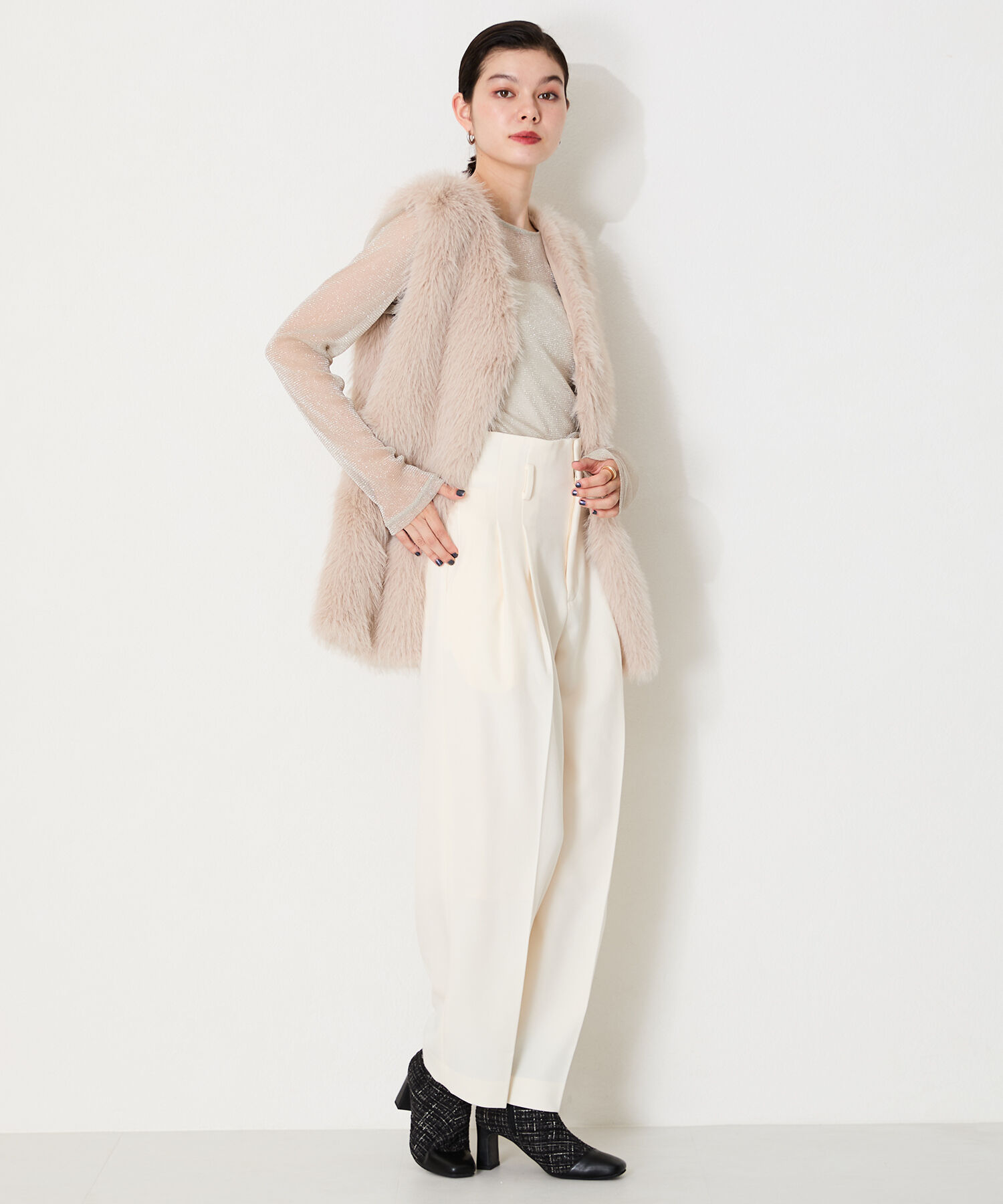 ORiental TRaffic「ビジュー バックル ツイード ヒール ブーツ /41419」|ショートブーツ|