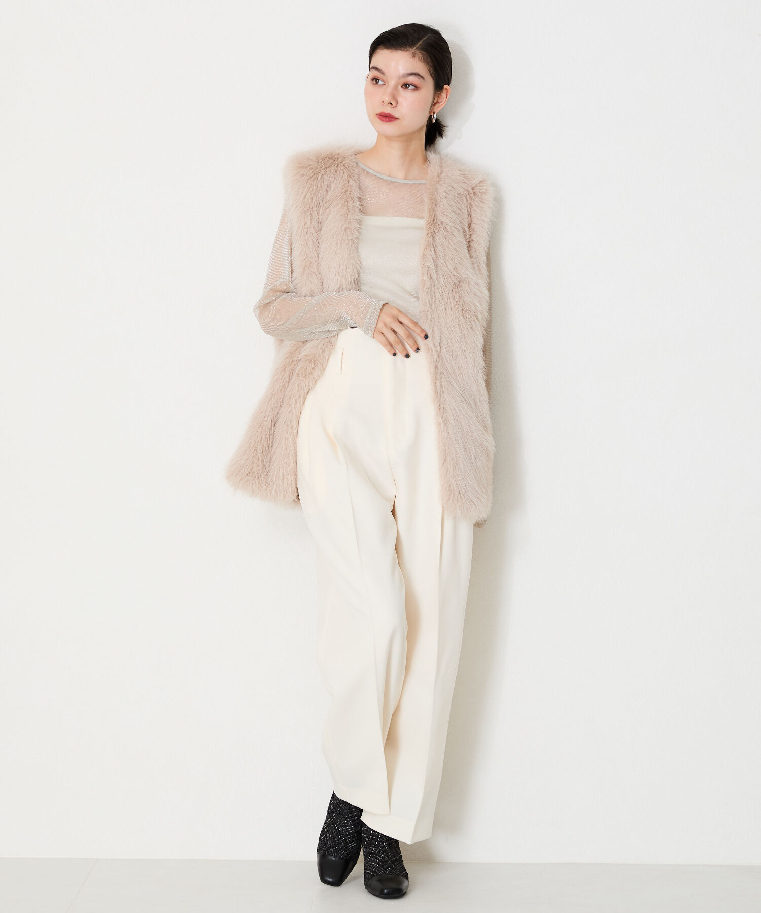 ORiental TRaffic「ビジュー バックル ツイード ヒール ブーツ /41419」|ショートブーツ|