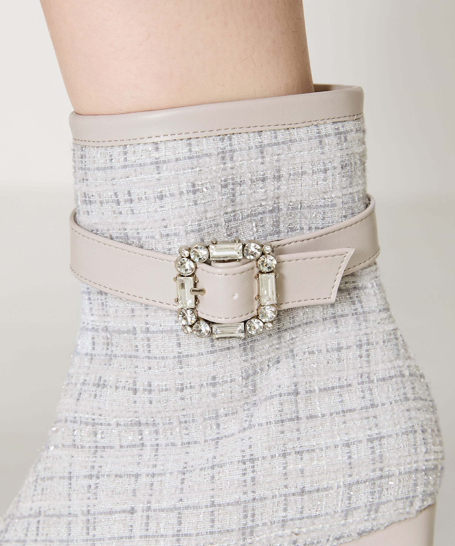 ORiental TRaffic「ビジュー バックル ツイード ヒール ブーツ /41419」|ショートブーツ|