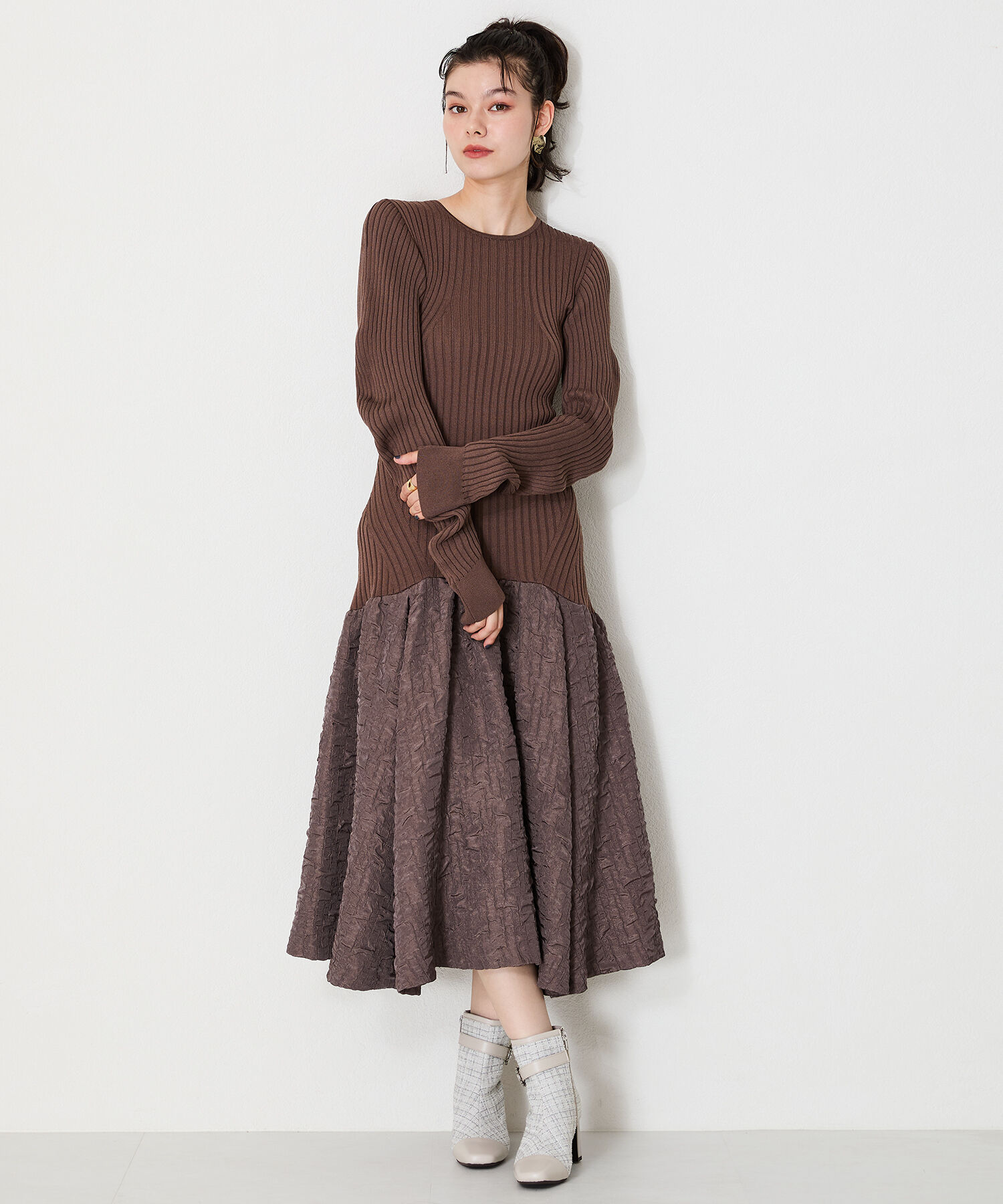 ORiental TRaffic「ビジュー バックル ツイード ヒール ブーツ /41419」|ショートブーツ|