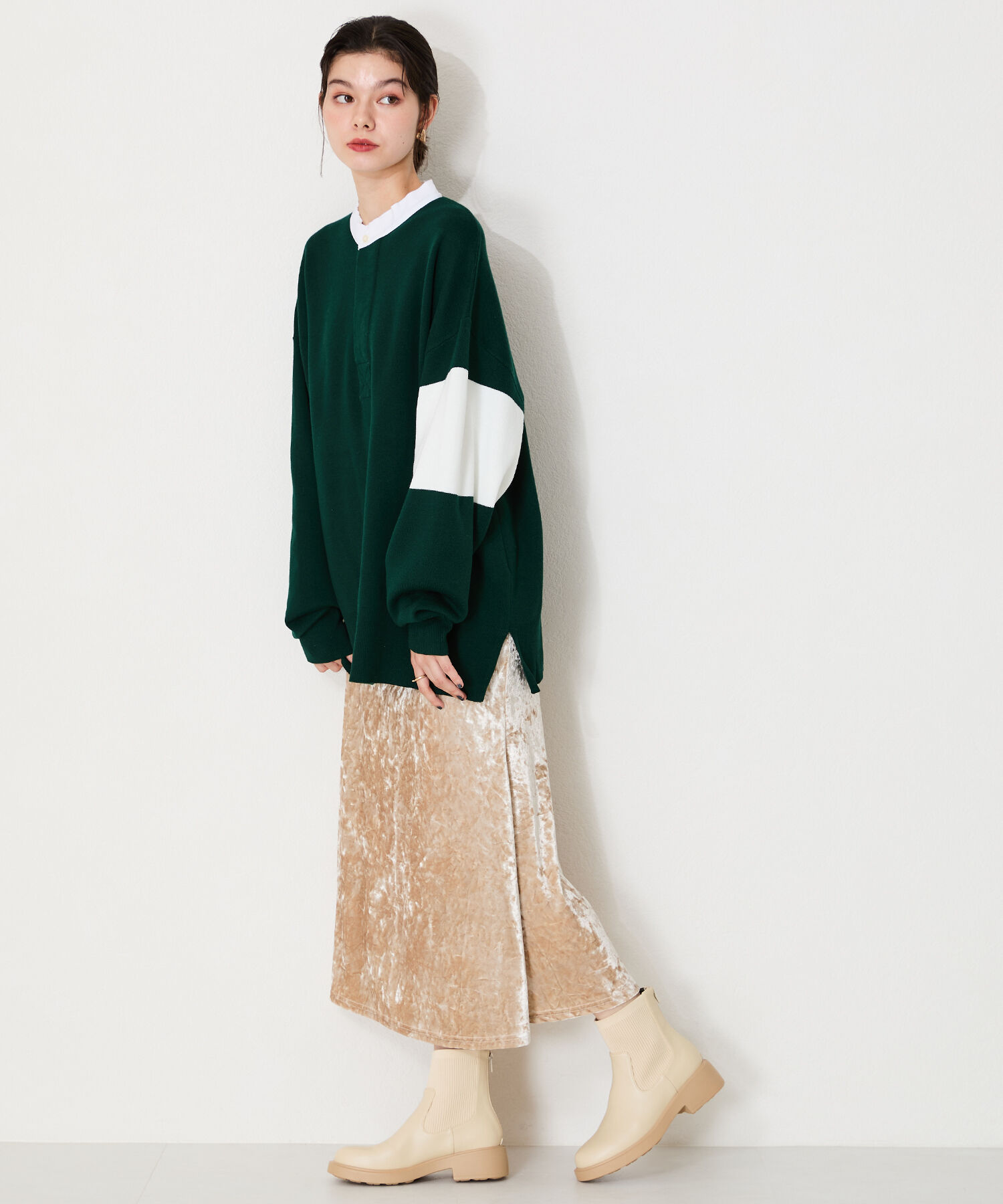 WA Oriental TRaffic「リブ ニット バックジップ ブーツ /42407 ショートブーツ 厚手クッション」|ショートブーツ|