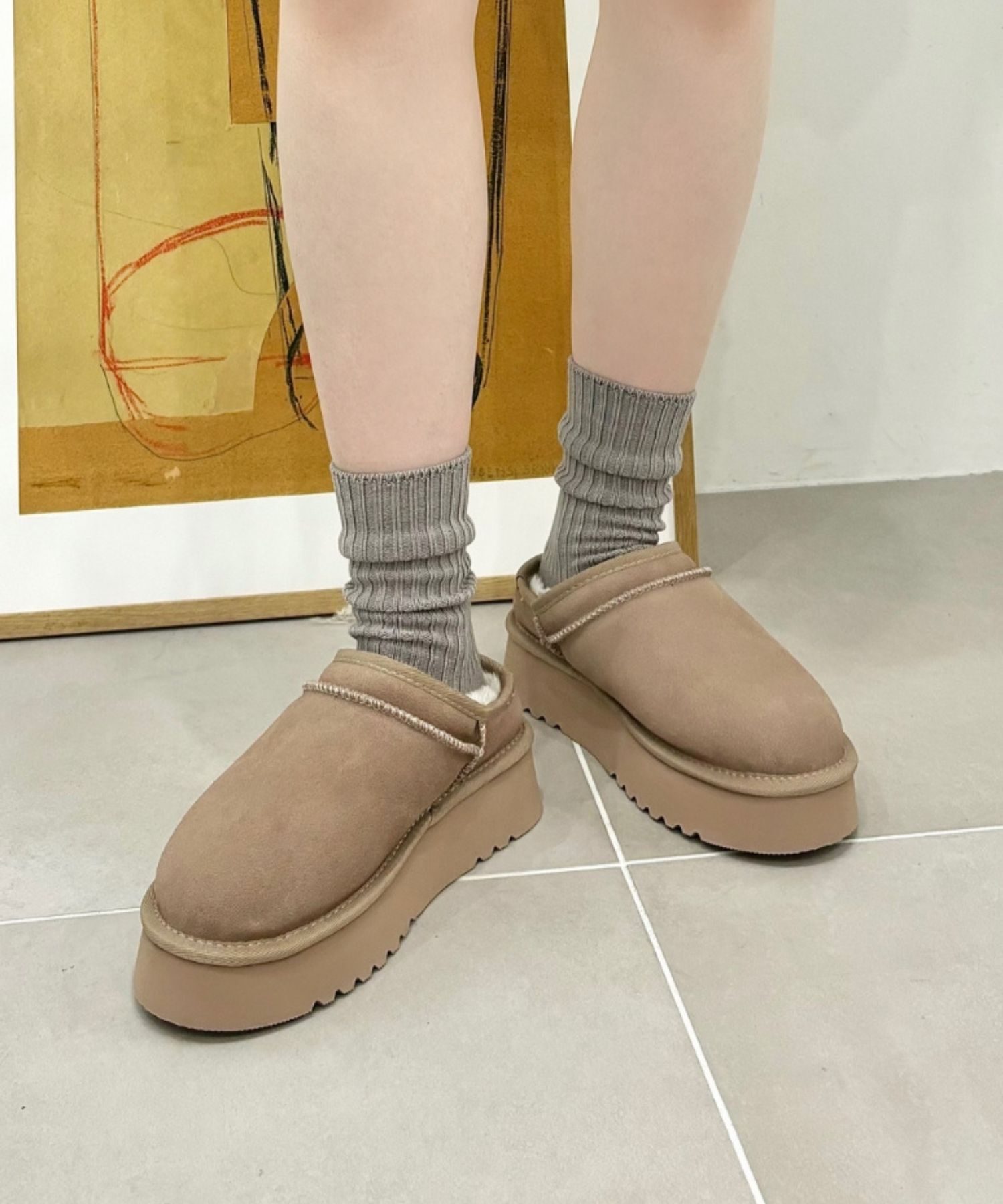 ORiental TRaffic「厚底 ムートン スリッポン シューズ/41320」|ショートブーツ|