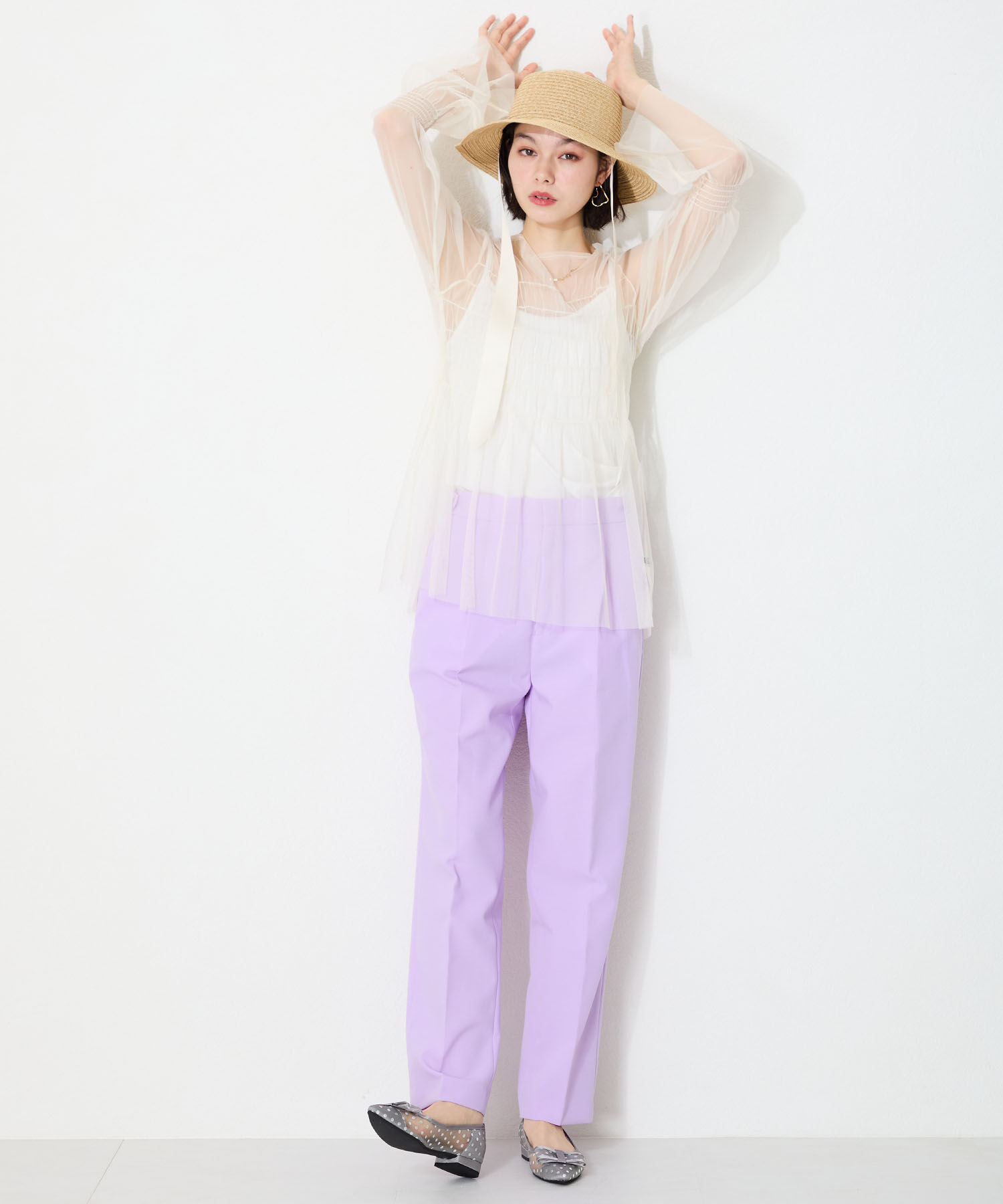 ORiental TRaffic「ドットチュールリボンフラットパンプス/51123 トレンド 人気 フラット フェミニン」|パンプス|