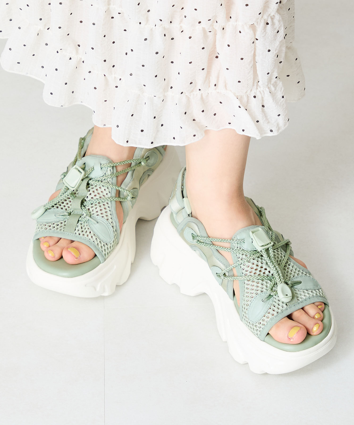 ORiental TRaffic「ドローコード&times;メッシュ厚底サンダル/51210 サンダル 厚底　メッシュ トレンド」|サンダル|