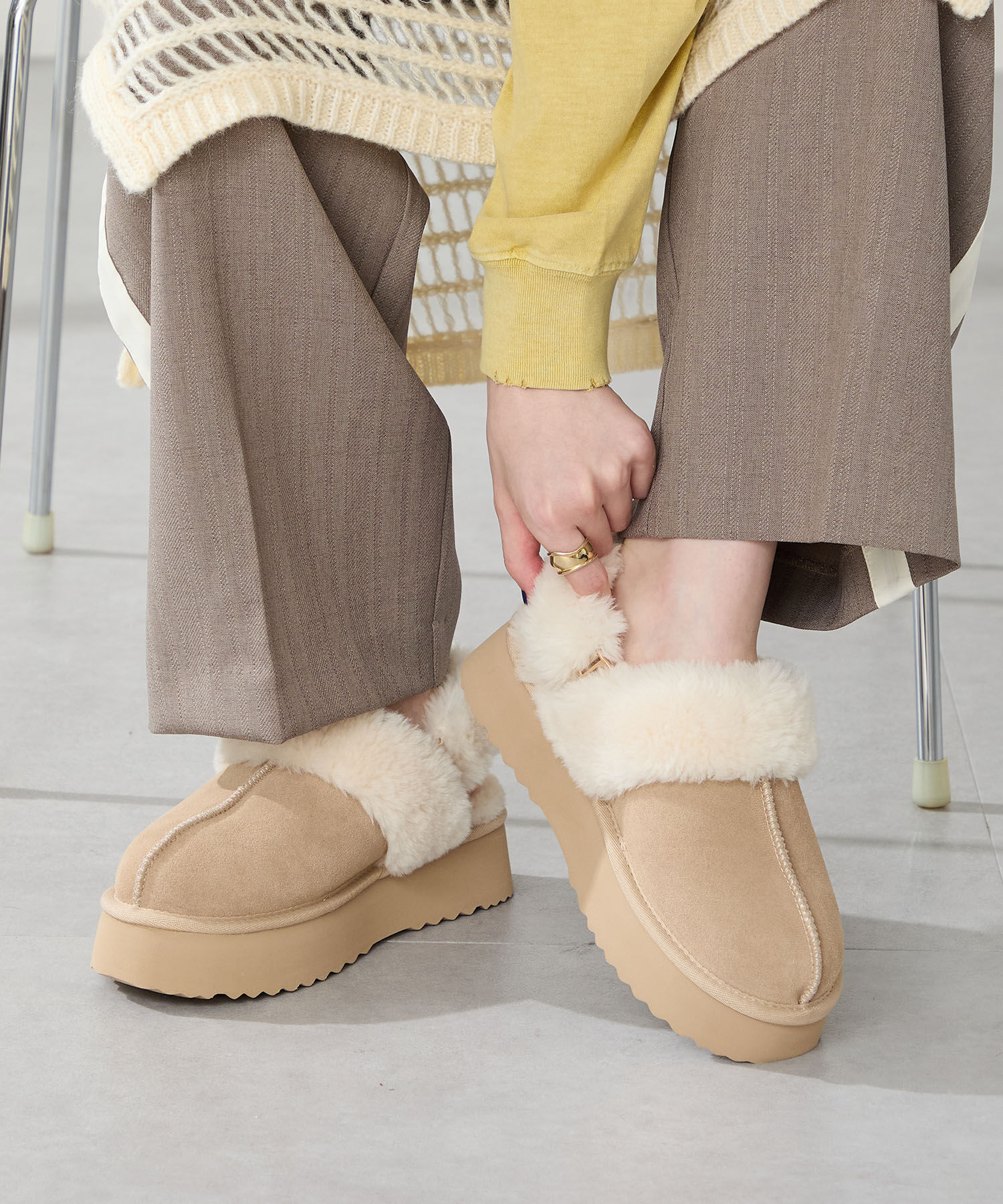 ORiental TRaffic「【 厚底 】 ムートン 2way サンダル /51320 防寒」|サンダル|BEIGE