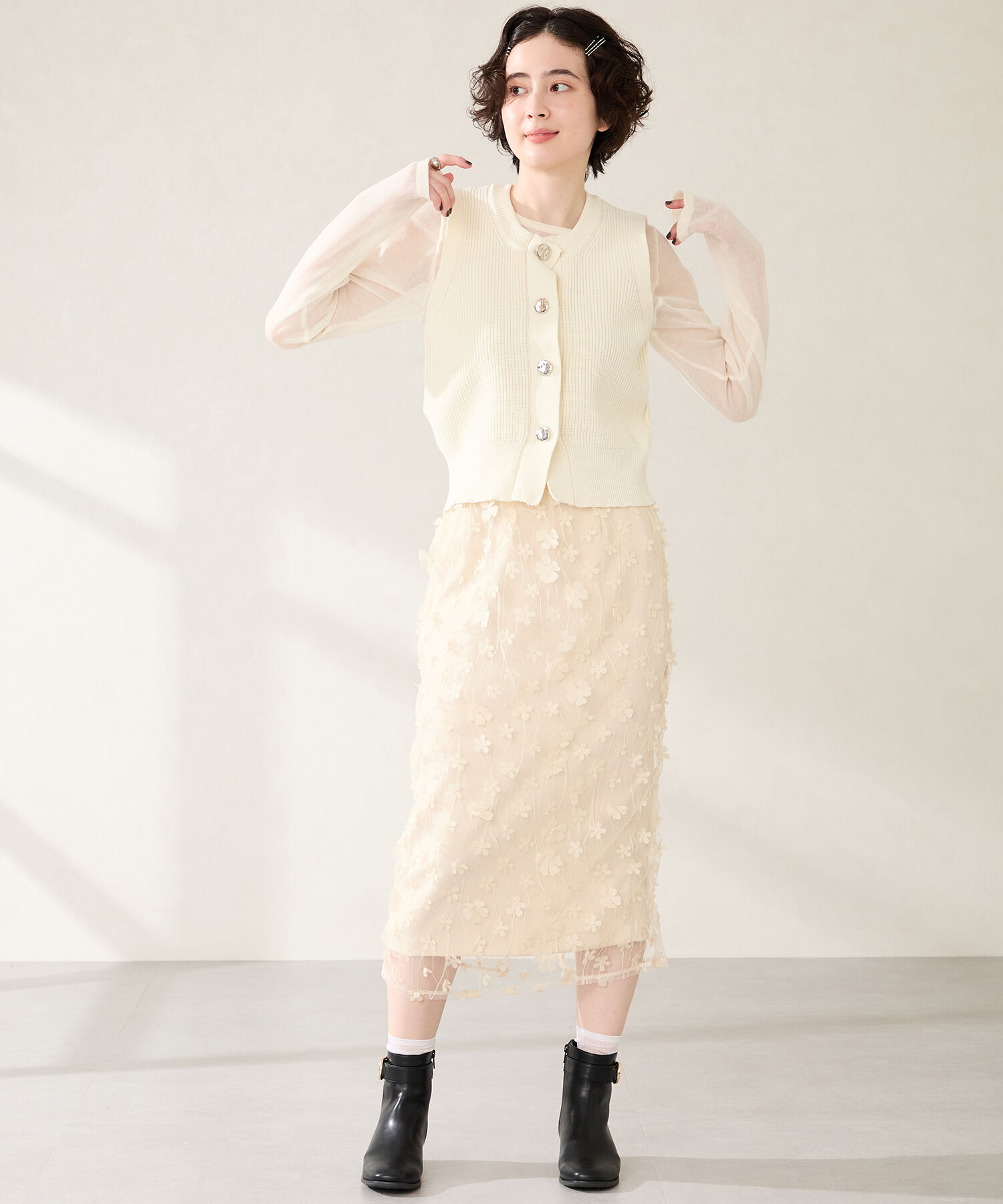 WA Oriental TRaffic「サークルバックル ショートブーツ /52401 ヒール4.5ｃｍ 太ヒール」|ショートブーツ|