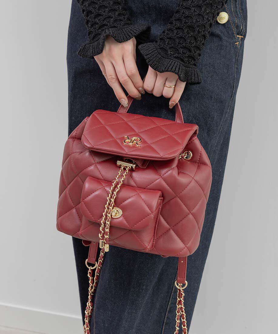  「キルティングデザインリュックバッグ」|ショルダー・メッセンジャー|レッド