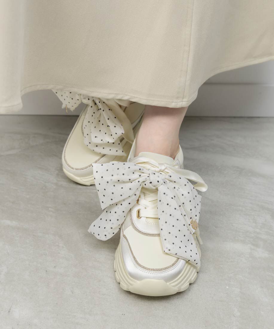  「2WAY スカーフリボンボリュームスニーカー」|スニーカー|アイボリー