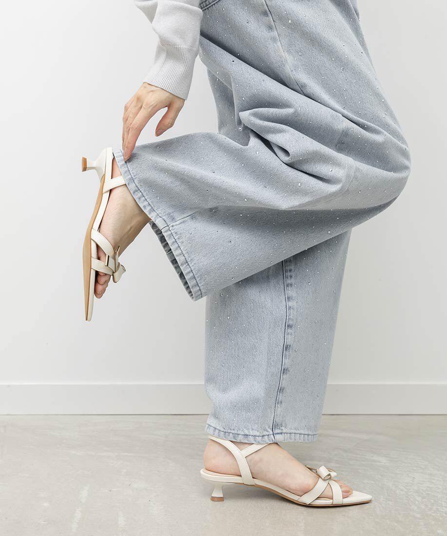  「リボンデザインポインテッドトゥサンダル」|サンダル|