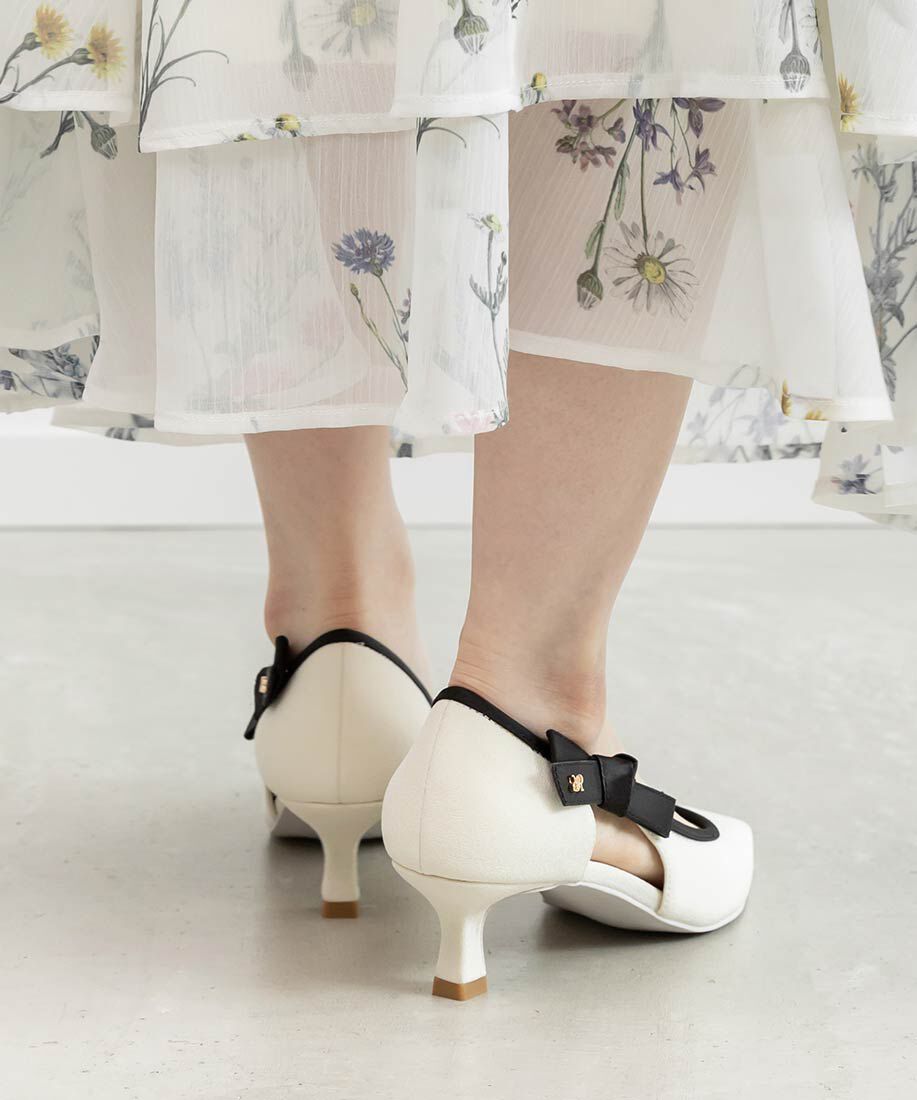  「リボンデザインサイドオープンパンプス」|パンプス|