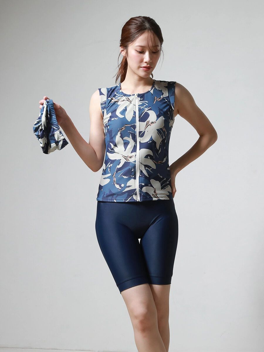 ALBOVE「抽象柄プチスリーブフィットネス水着」|ビキニ|