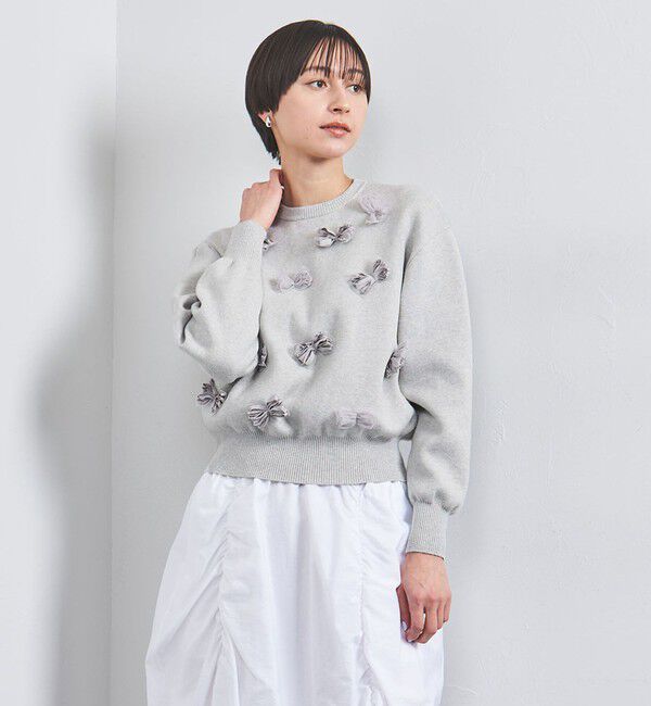 UNITED ARROWS「3D リボン クルーネック ニット」|ニット・セーター|LT.GRAY