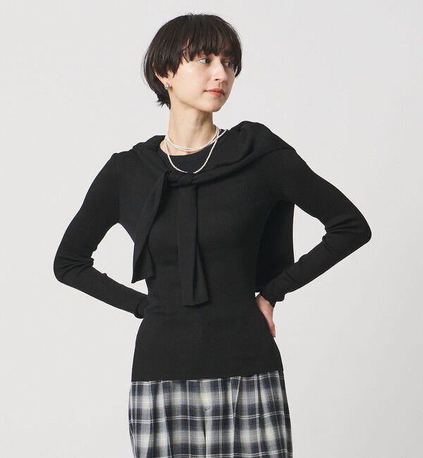 UNITED ARROWS「シルク リブ クルーネック ニット」|ニット・セーター|BLACK