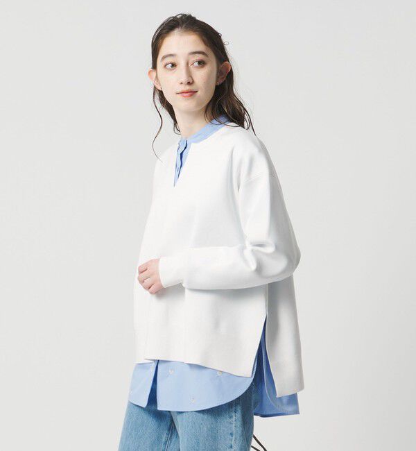UNITED ARROWS「スウェットライク スキッパーニット ‐ウォッシャブル‐」|ニット・セーター|WHITE