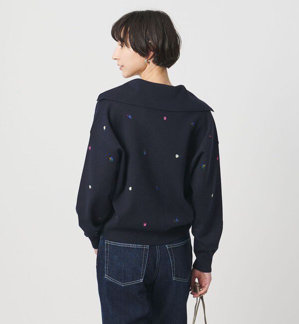 UNITED ARROWS「フラワー エンブロイダリー スキッパーニット」|ニット・セーター|