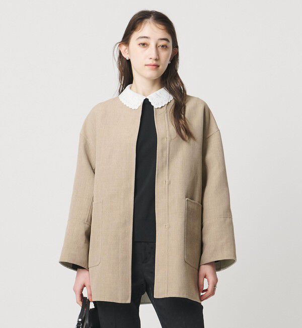 UNITED ARROWS「Asami バイカラー リバーコート」|ノーカラーコート|