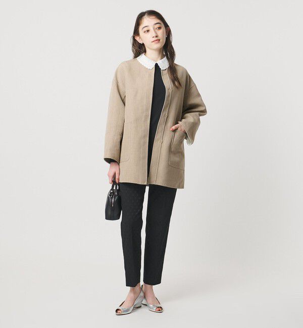 UNITED ARROWS「Asami バイカラー リバーコート」|ノーカラーコート|