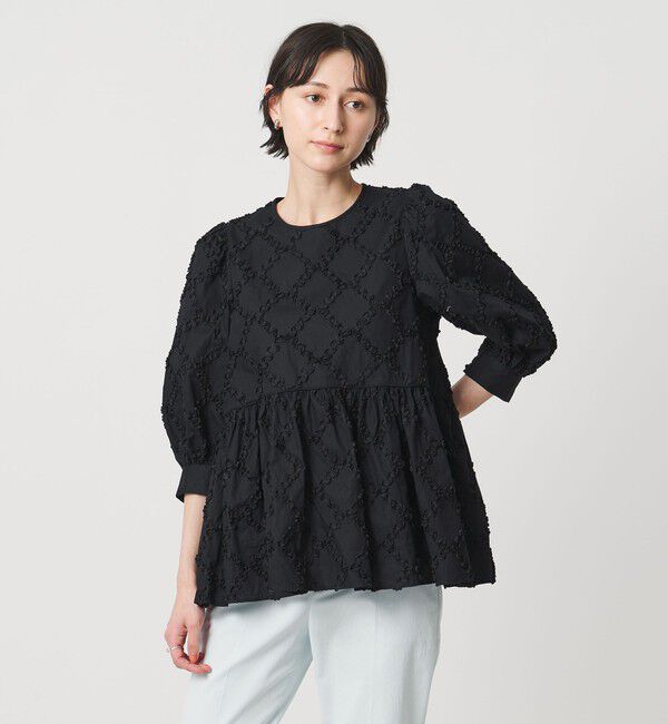 UNITED ARROWS「エンブロイダリー フリル トップス」|シャツ・ブラウス|BLACK