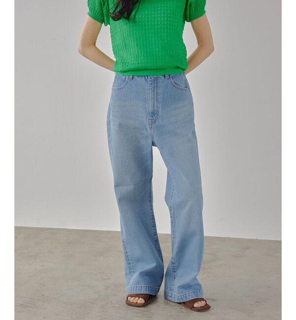 EMMEL REFINES「＜EMMEL REFINES＞EM ハイウエスト ルーズ フレアデニム パンツ」|チノ|LT.BLUE