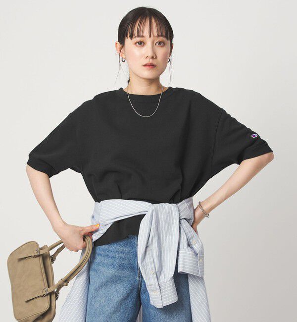 UNITED ARROWS green label relaxing「【別注】＜Champion＞5分袖 スウェット プルオーバー」|Tシャツ・カットソー|NAVY