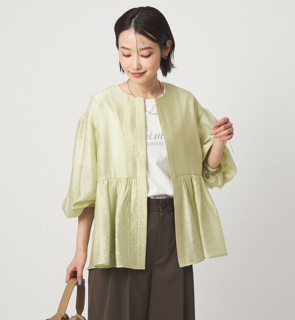 UNITED ARROWS green label relaxing「［size SHORTあり］fleurie(フルリー) シアー ノーカラー ジャケット 接触冷感」|ノーカラージャケット|YELLOW