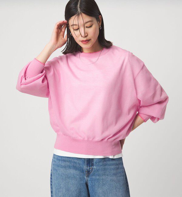 UNITED ARROWS green label relaxing「【WEB限定】＜at ease＞バイカラー シアー ニット プルオーバー」|ニット・セーター|PINK