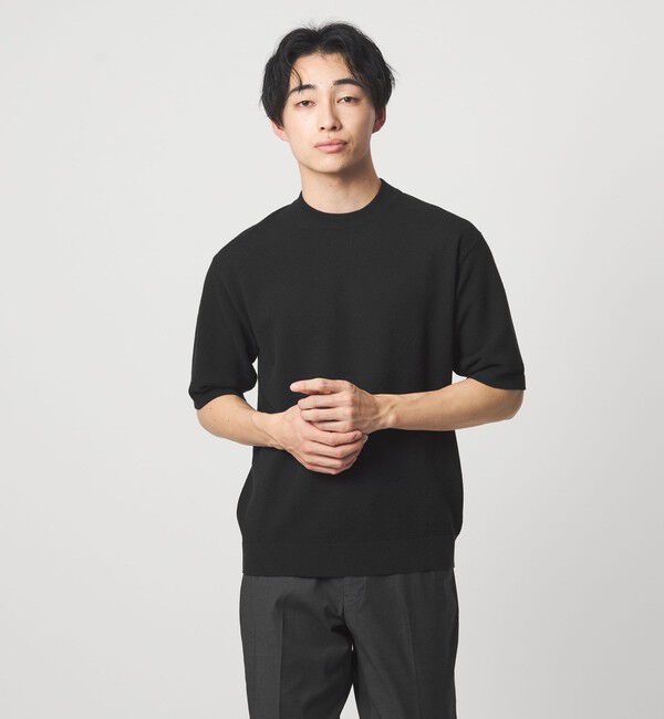 UNITED ARROWS green label relaxing「タック ピケ ビズ クルーネック ニット -ウォッシャブル-」|ニット・セーター|BLACK