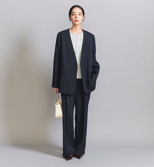 BEAUTY&YOUTH UNITED ARROWS「【WEB限定 Wardrobe DAILY MINIMAL】ダブルクロス カラーレスジャケット ウォッシャブル」|ノーカラージャケット|