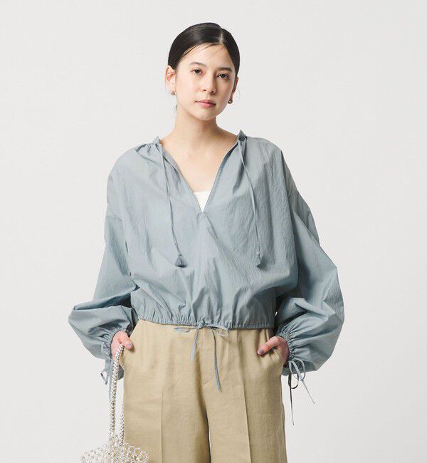 BEAUTY&YOUTH UNITED ARROWS「コットンナイロン ボリューム スキッパー ブラウス」|シャツ・ブラウス|LT.BLUE