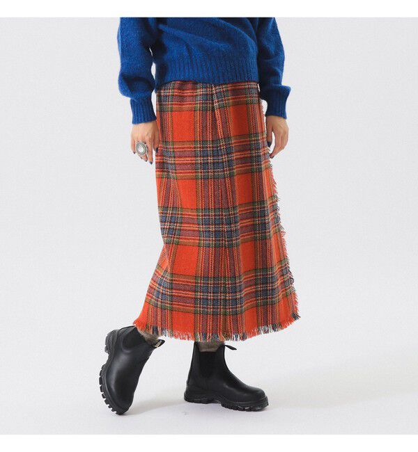 BEAMSBOY「ハリスツイード フリンジ スカート」|スカート|ORANGE