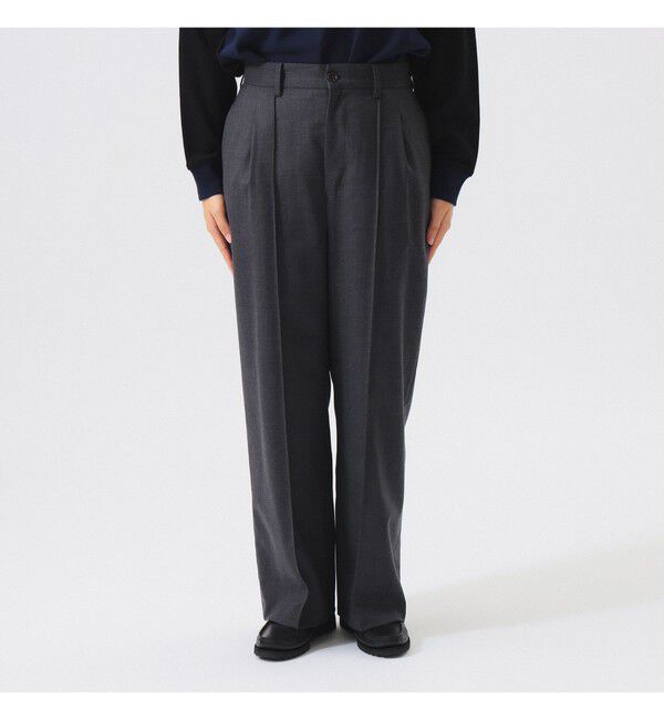 BEAMSBOY「ポリエステル ウール ツープリーツ ワイドパンツ」|チノ|