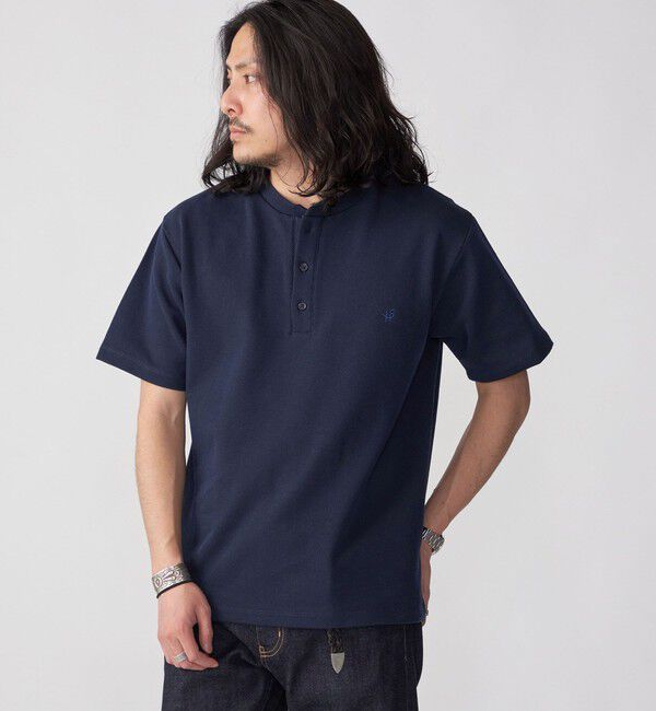 SHIPS「【WEB限定】SHIPS: ワンポイント ロゴ バーズアイ ヘンリーネック Tシャツ 24SS」|Tシャツ・カットソー|ネイビー