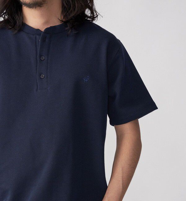 SHIPS「【WEB限定】SHIPS: ワンポイント ロゴ バーズアイ ヘンリーネック Tシャツ 24SS」|Tシャツ・カットソー|