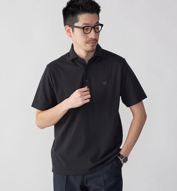 SHIPS「【WEB限定】SHIPS:〈吸水速乾〉ドライピケ ワンポイント ロゴ ワイドカラー ポロシャツ」|ポロシャツ|ブラック