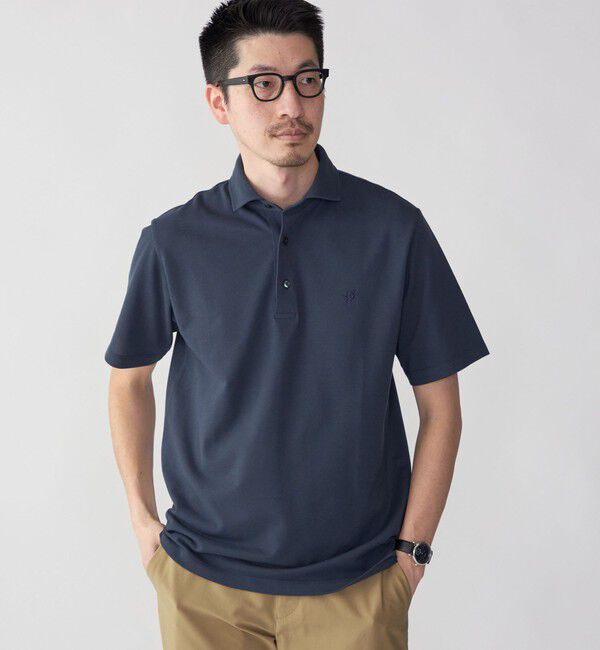 SHIPS「【WEB限定】SHIPS:〈吸水速乾〉ドライピケ ワンポイント ロゴ ワイドカラー ポロシャツ」|ポロシャツ|ネイビー