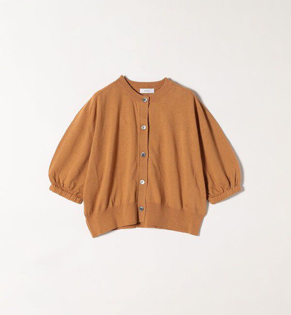 SHIPS any「SHIPS any:〈手洗い可能〉リネン ミックス ワイド パフ クルーネック シアー カーディガン」|カーディガン|